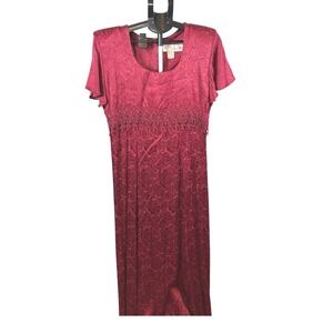 Benson and Smith Vintage 90s Burgundy Floral Jacquard Lace Maxi Dress Size 15